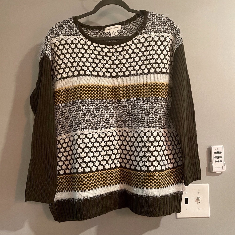 Skyes The Limit Sweater Textured Cable Knit Crewneck Sz Large Mixed Media‎ Soft